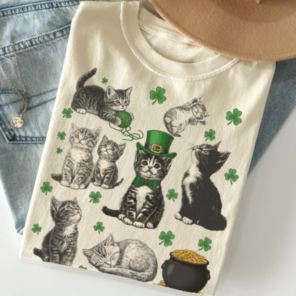 St Patricks Day Cat Kitten Shirt, St Patricks Day Unisex Tee